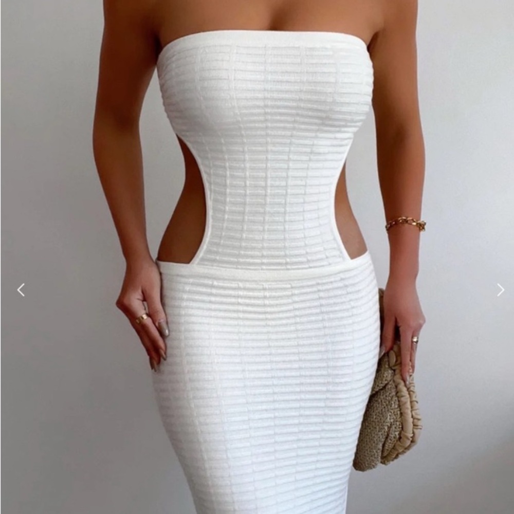 Sexy White Strapless Dress with Cutout back
